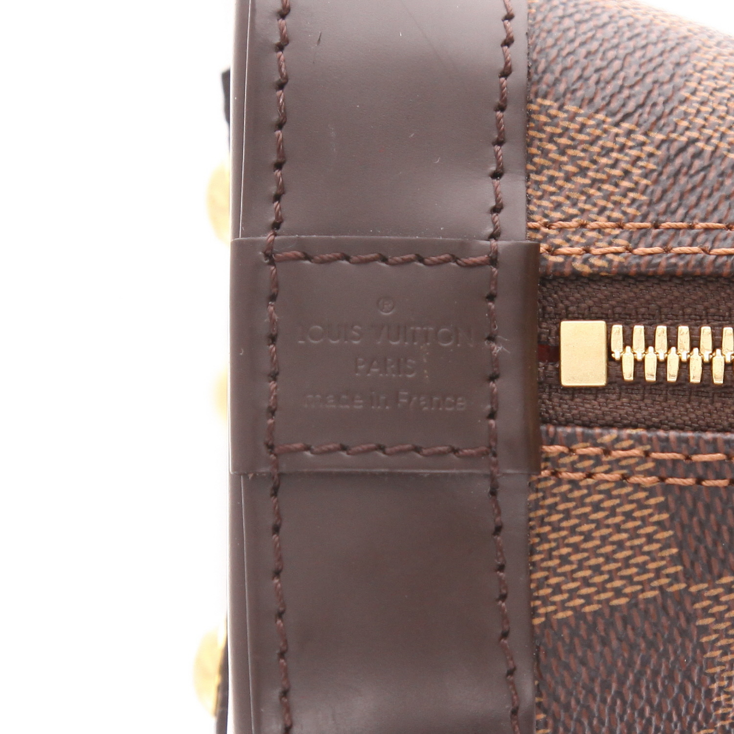 Bolso de mano Louis Vuitton  Alma BB en lona a cuadros ébano y cuero marrón - Detail D2