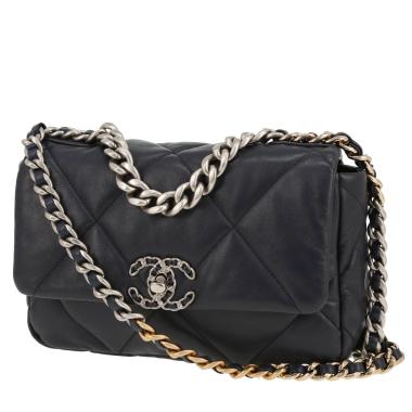Sac bandoulière Chanel  19 en cuir matelassé bleu-marine