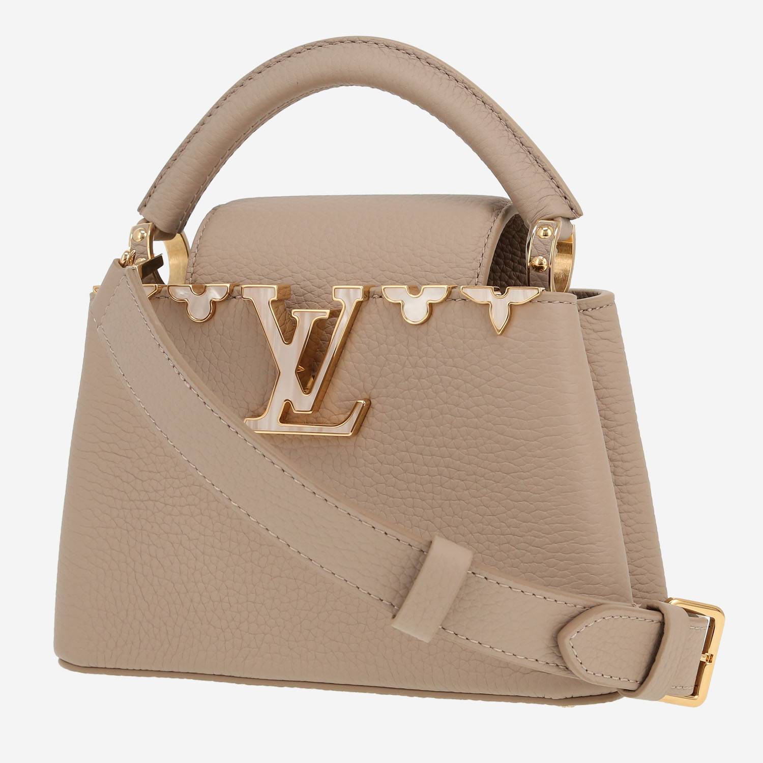 Bolso bandolera Louis Vuitton  Capucines mini  en cuero granulado color topo