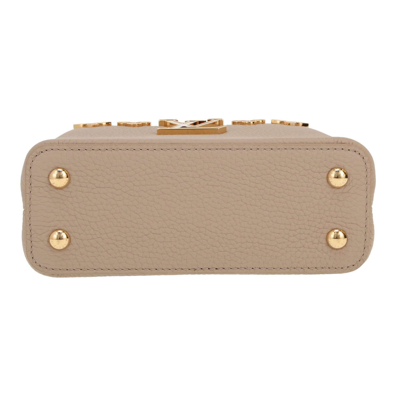 Sac bandoulière Louis Vuitton  Capucines mini  en cuir grainé taupe - Detail D1
