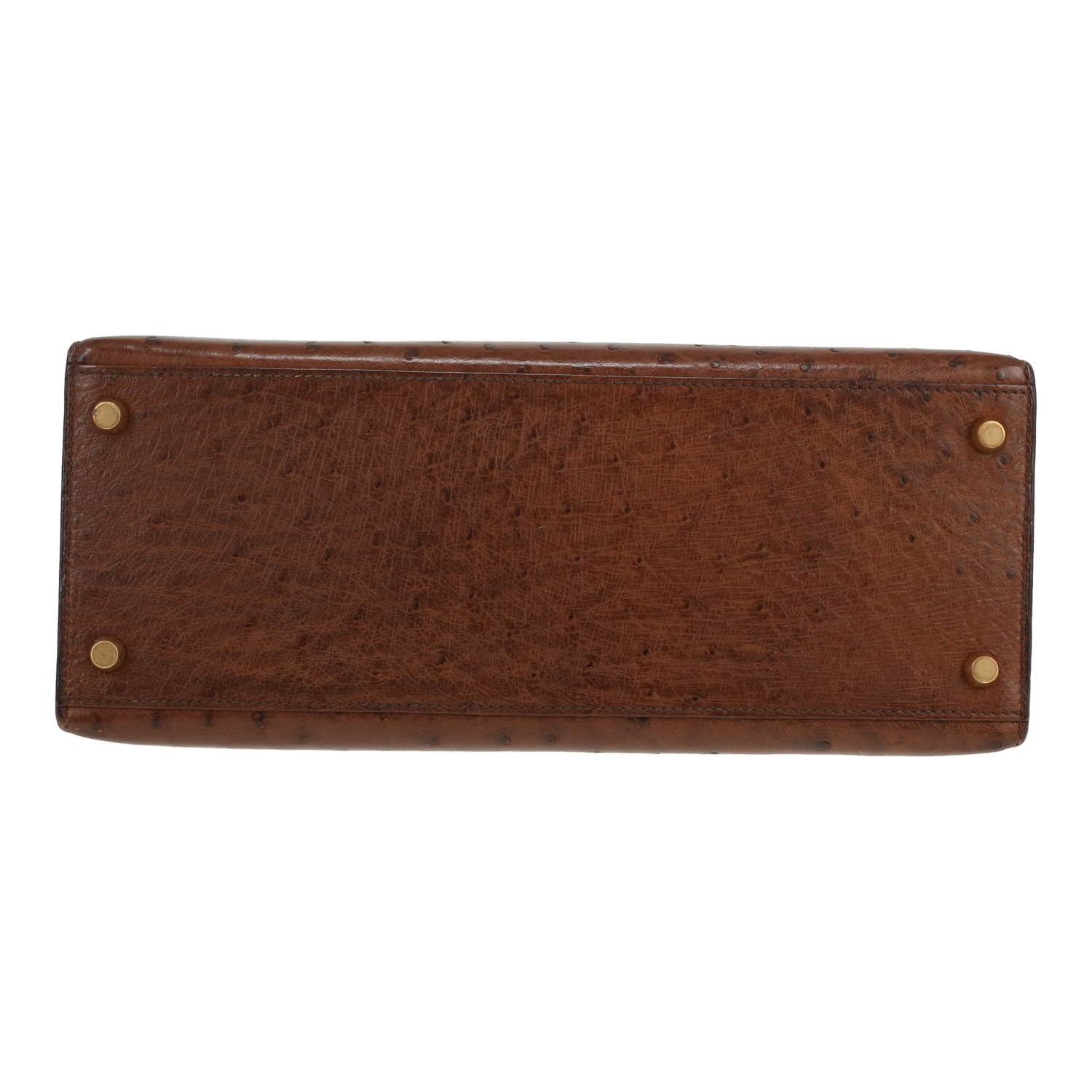 Hermès  Kelly 28 cm handbag  in brown ostrich leather - Detail D1