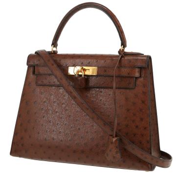 Borsa Hermès  Kelly 28 cm in struzzo marrone