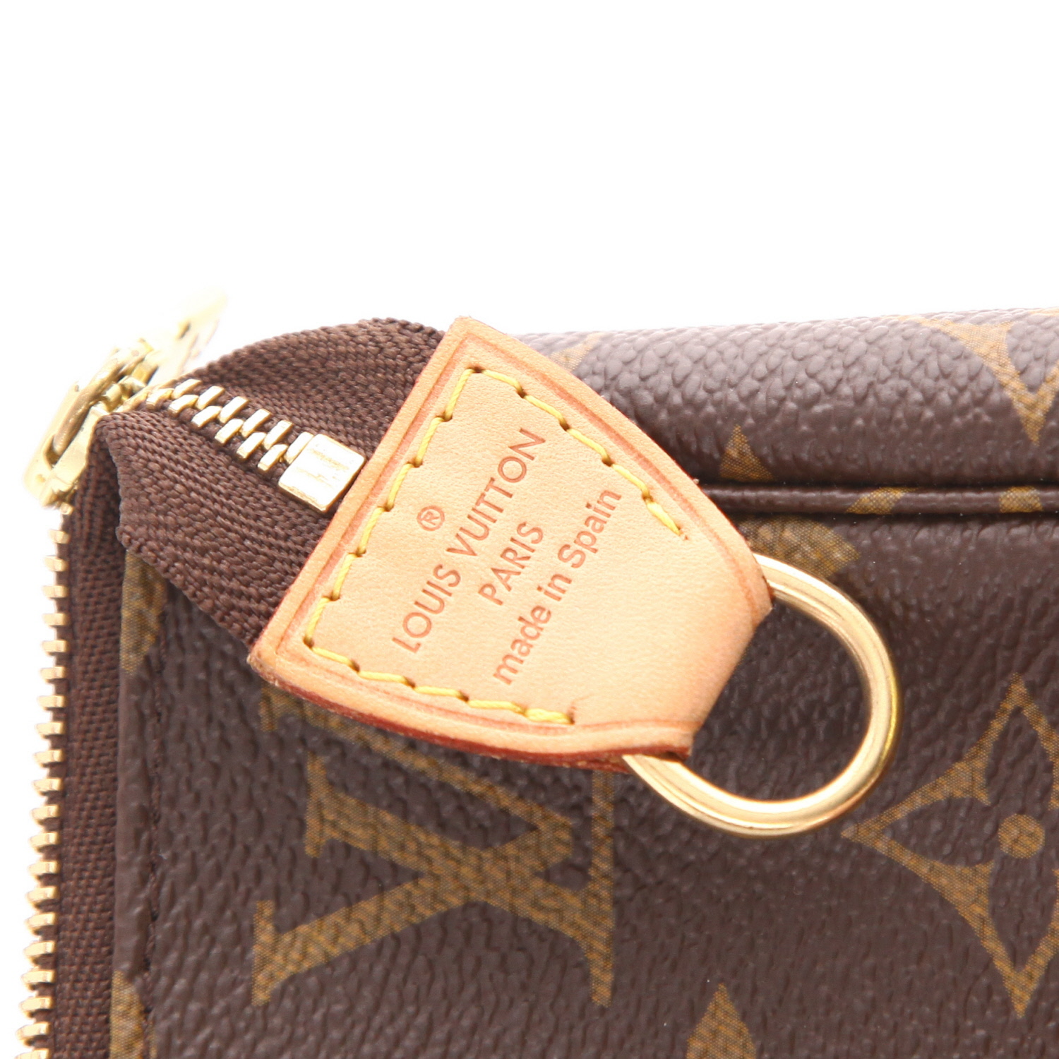 Sac à main Louis Vuitton  Pochette accessoires en toile monogram marron et cuir naturel - Detail D2