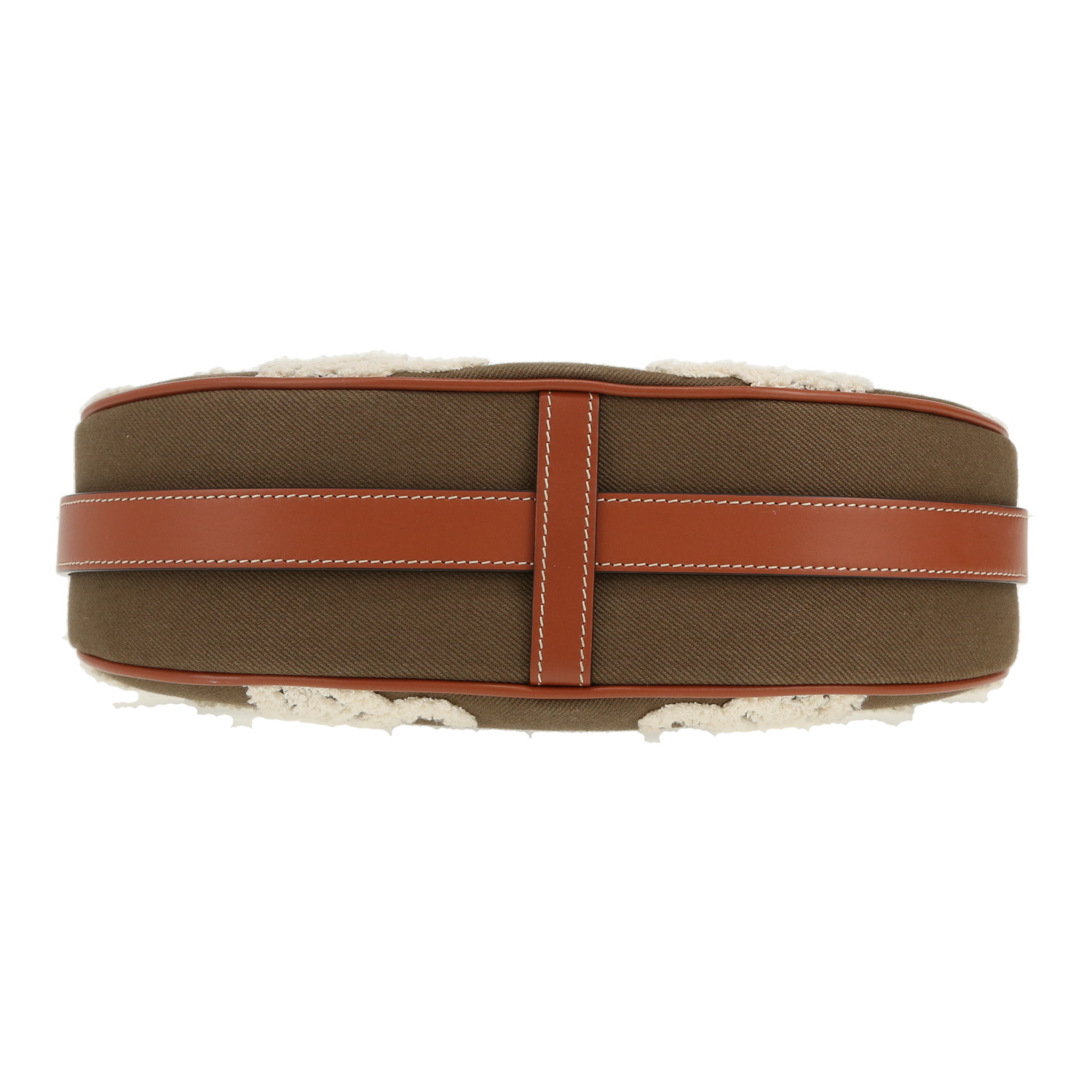 Celine  Ava handbag  in khaki and white canvas  and brown leather - Detail D1