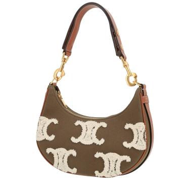 Bolso de mano Celine  Ava en lona caqui y blanca y cuero marrón