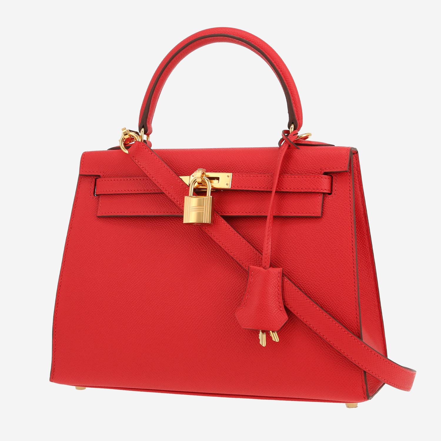 Bolso de mano Hermès  Kelly 25 cm en cuero epsom Rouge Radieux