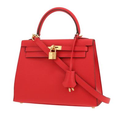Borsa Hermès  Kelly 25 cm in pelle Epsom Rouge Radieux