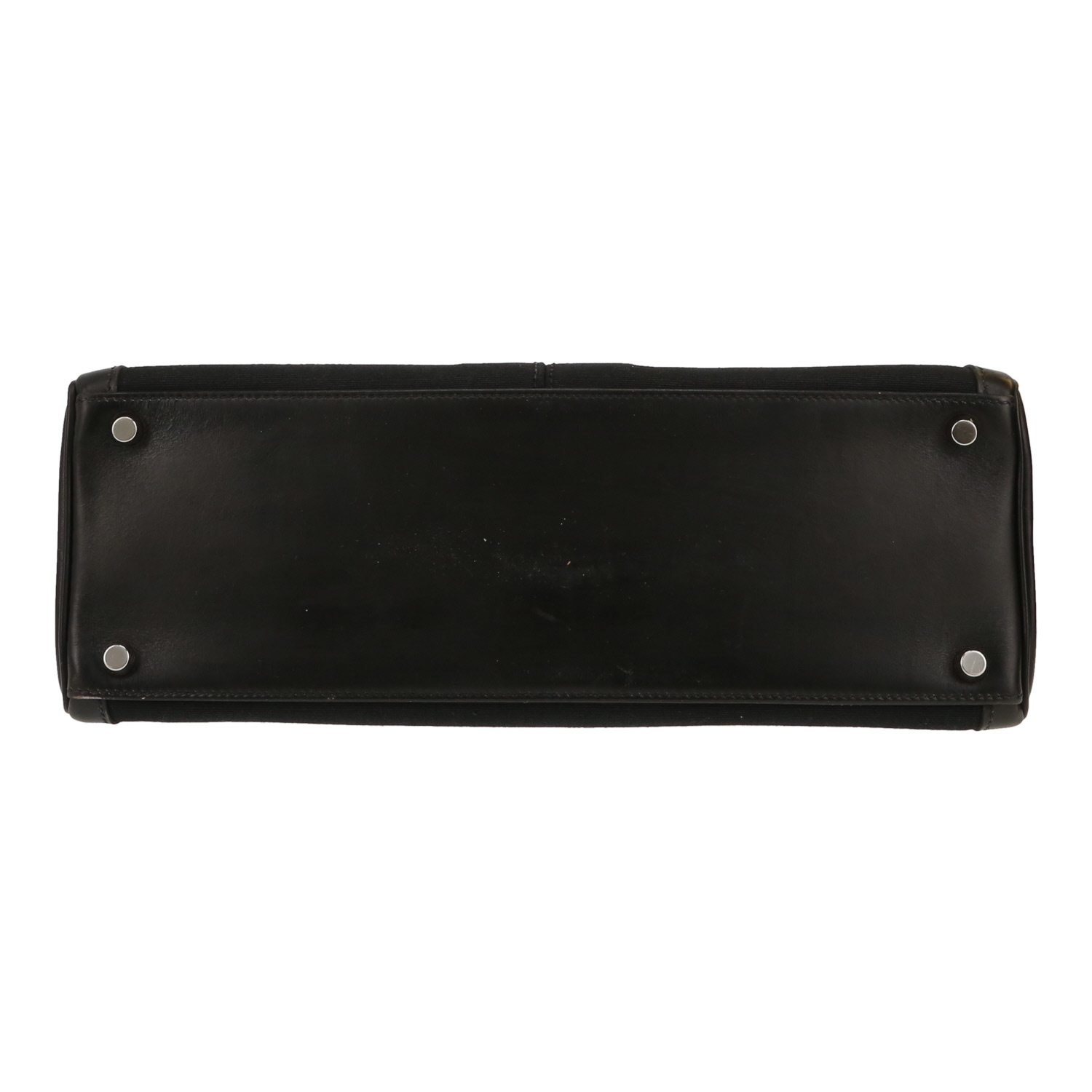 Borsa Hermès  Kelly Lakis in pelle box nera e tela nera - Detail D1