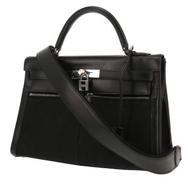 Sac à main Hermès  Kelly Lakis en cuir box noir et toile noire