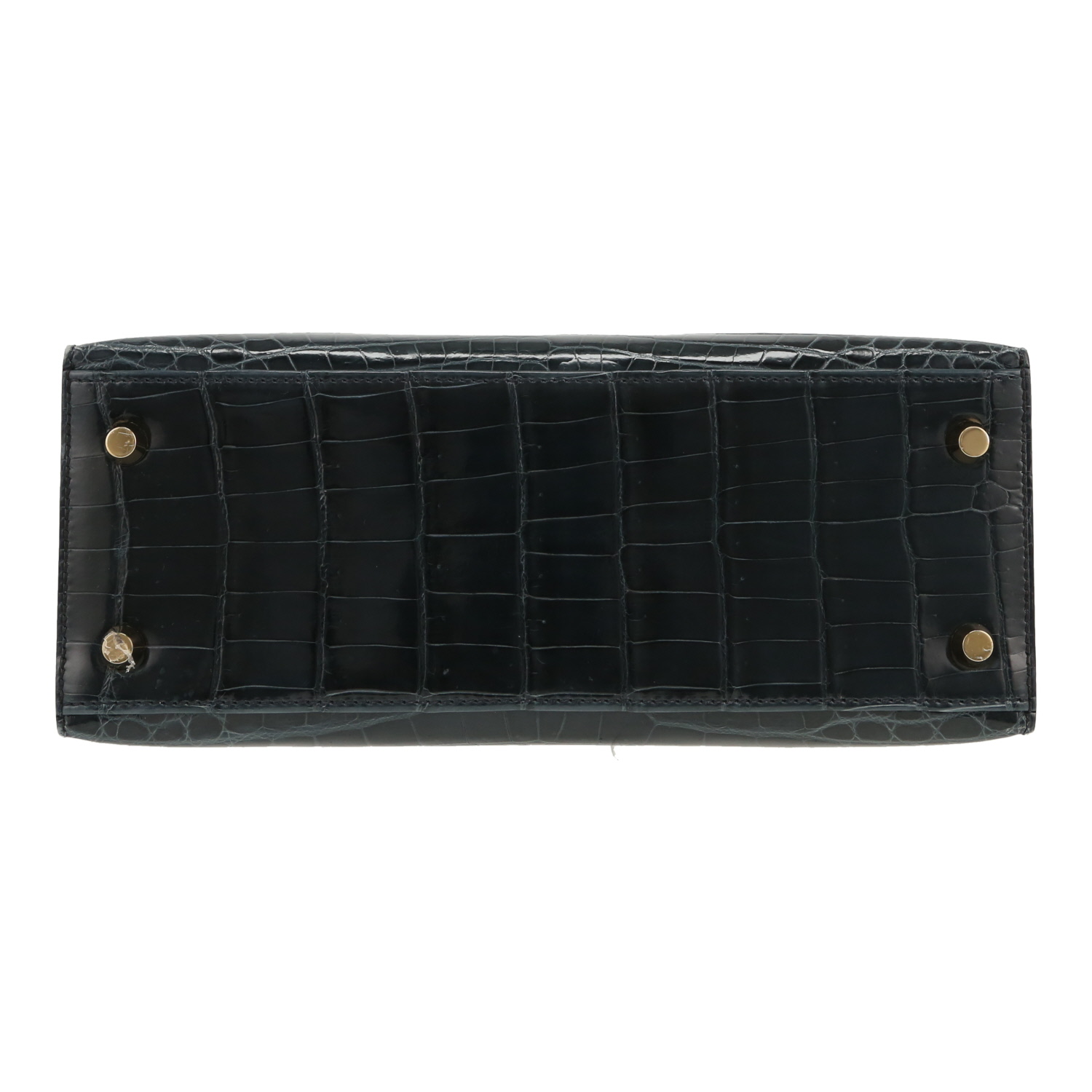 Sac à main Hermès  Kelly 25 cm en crocodile niloticus Vert Rousseau - Detail D1