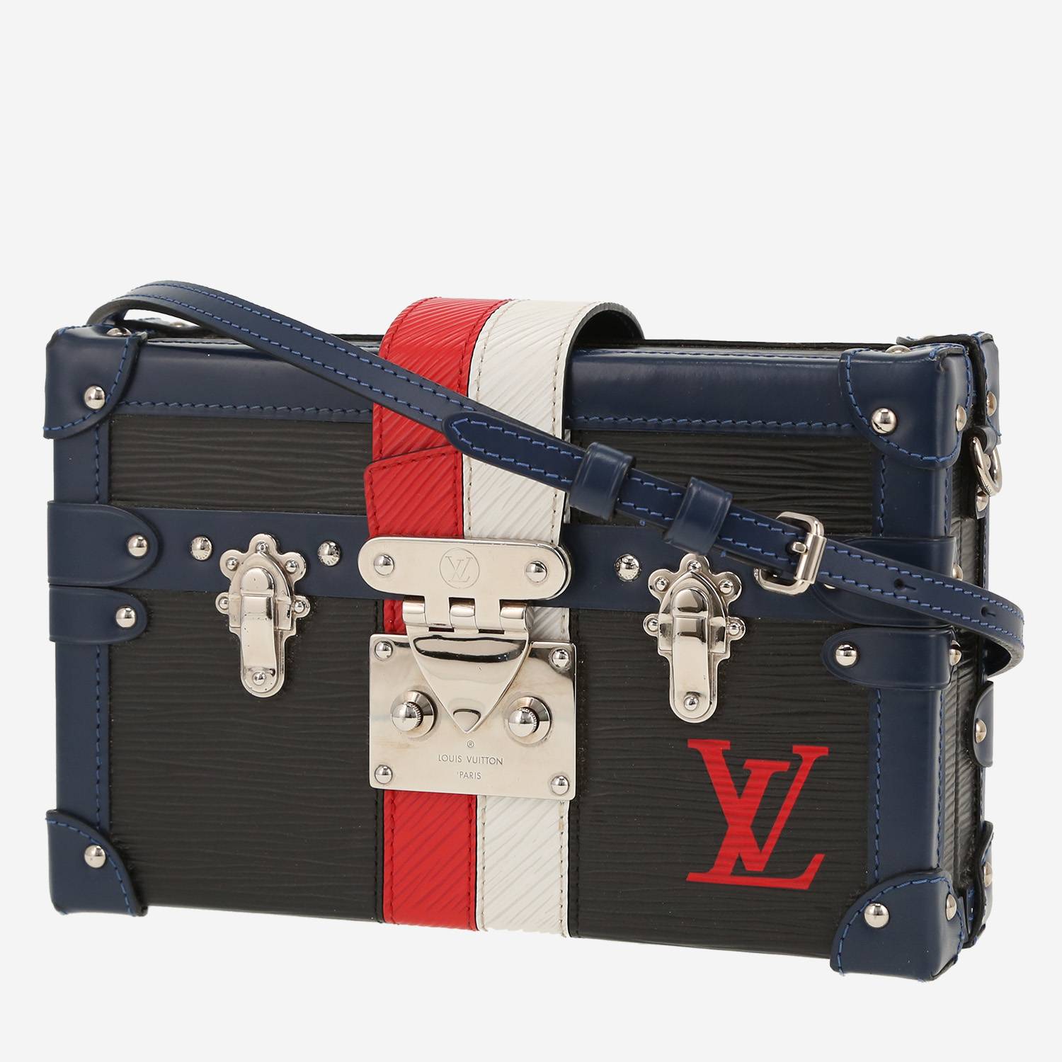 Bolso bandolera Louis Vuitton  Petite Malle en cuero Epi azul marino rojo y blanco