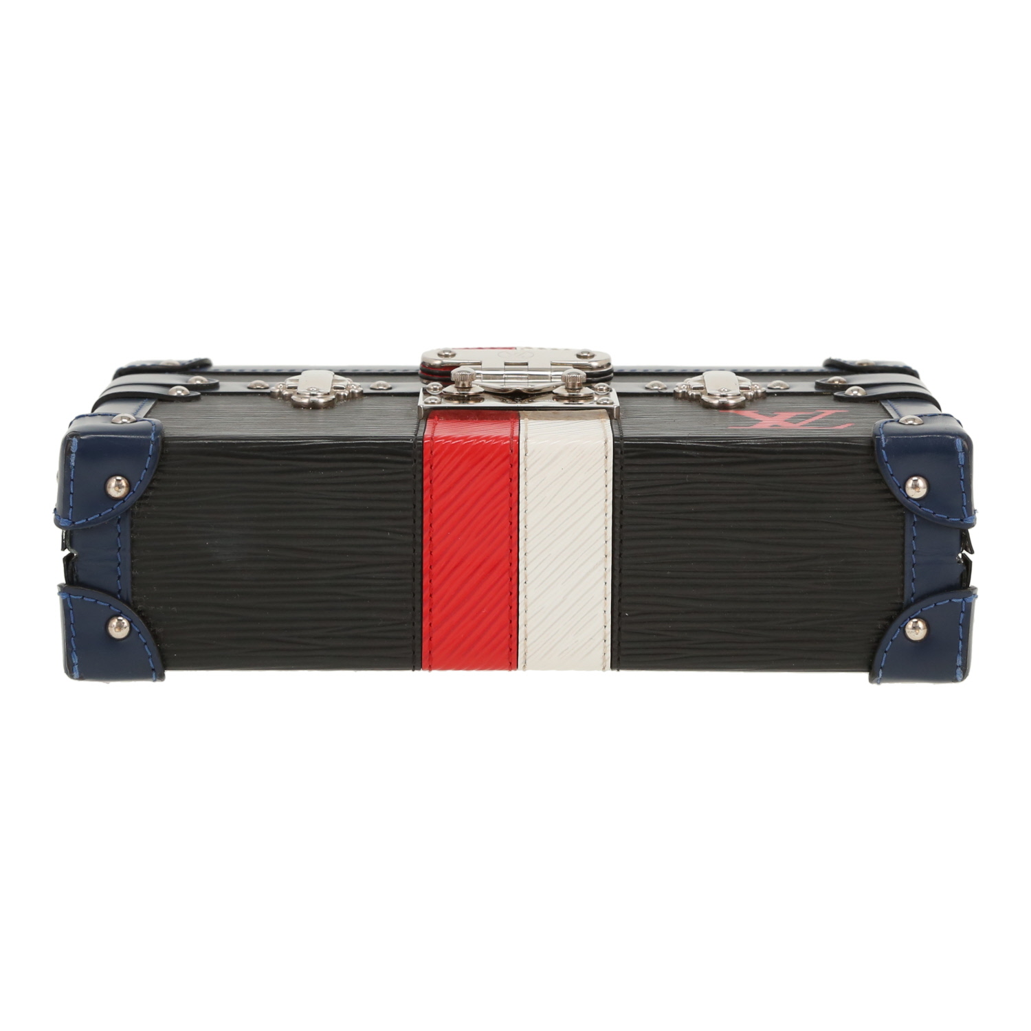 Bolso bandolera Louis Vuitton  Petite Malle en cuero Epi azul marino rojo y blanco - Detail D1