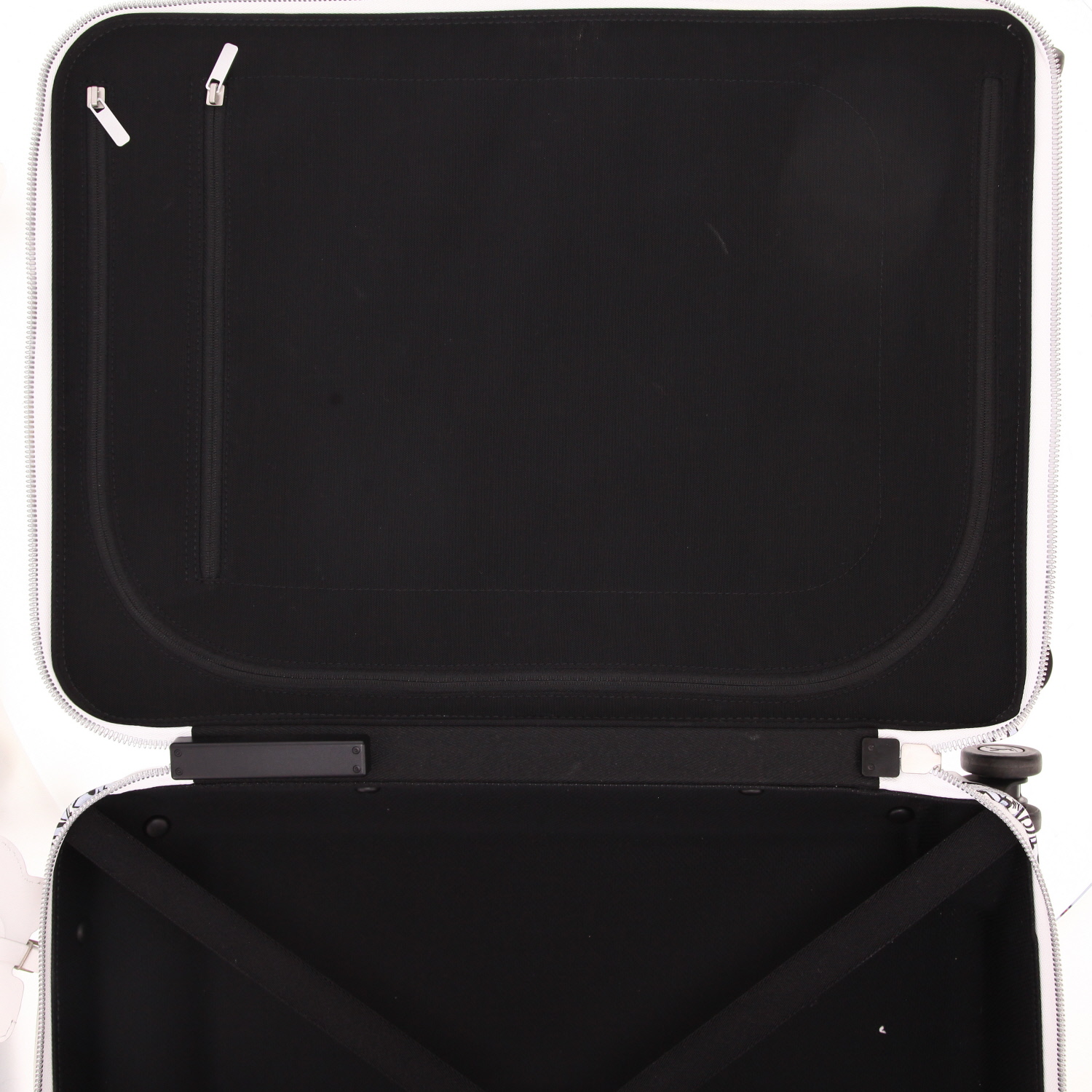 Valise rigide Louis Vuitton  Horizon 55 en toile multicolore et cuir blanc - Detail D4