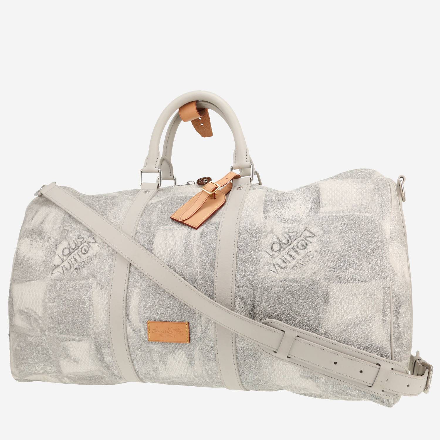 Sac de week end Louis Vuitton  Keepall Editions Limitées en toile damier grise