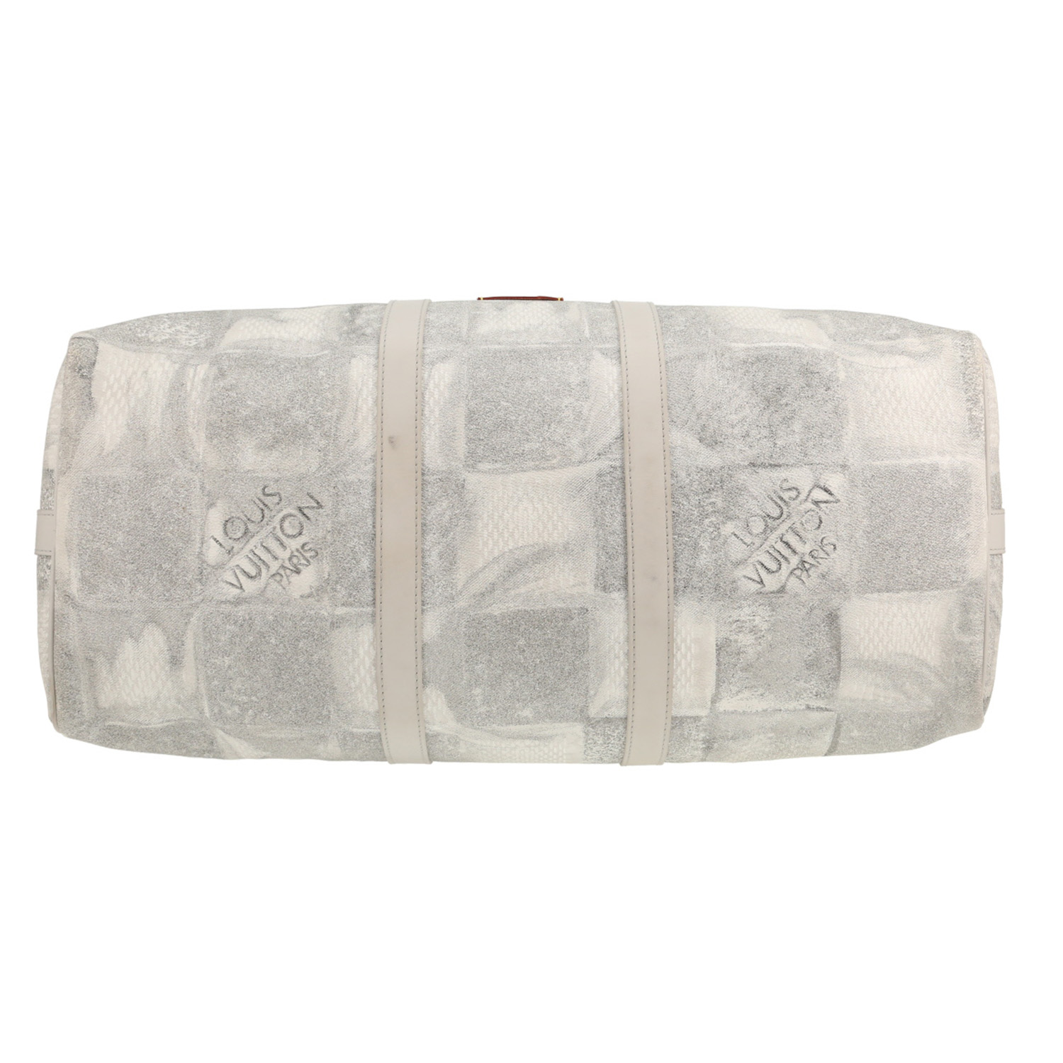 Louis Vuitton  Keepall Editions Limitées weekend bag  in grey damier canvas - Detail D1