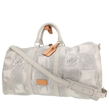 Bolso de fin de semana Louis Vuitton  Keepall Editions Limitées en lona a cuadros gris