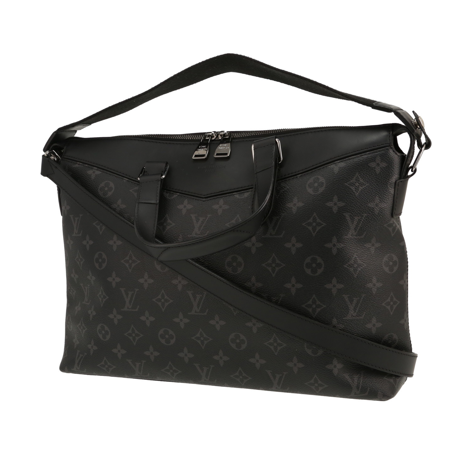 Porta-documentos Louis Vuitton  Explorer en lona Monogram gris Graphite y cuero negro - Detail D4