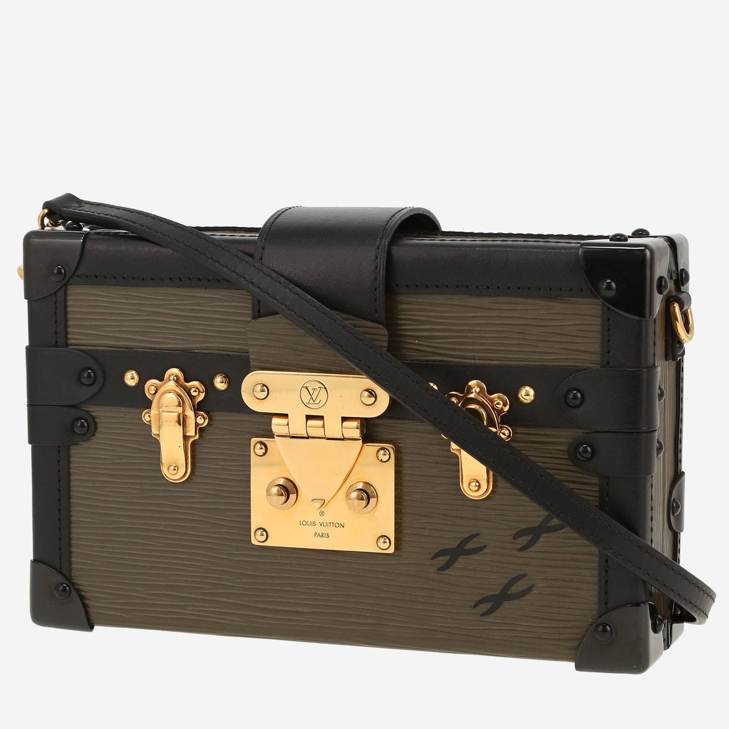 Bolso bandolera Louis Vuitton  Petite Malle en cuero Epi caqui y cuero negro