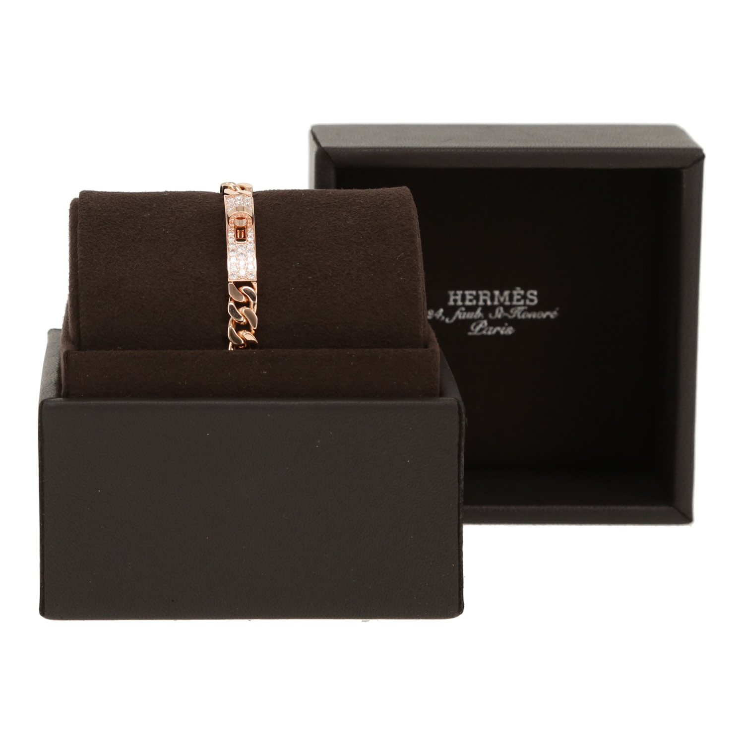 Hermès Kelly Gourmette bracelet in pink gold and diamonds
