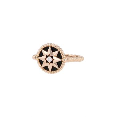 Twisted Dior Rose des vents ring in pink gold, onyx and diamond