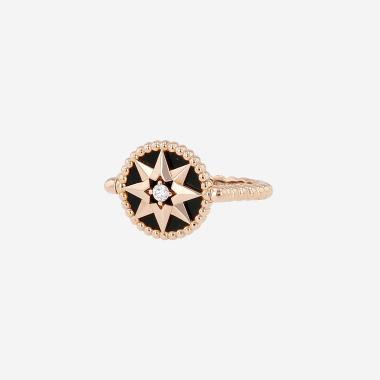 Bague tournante Dior Rose des vents en or rose, onyx et diamant