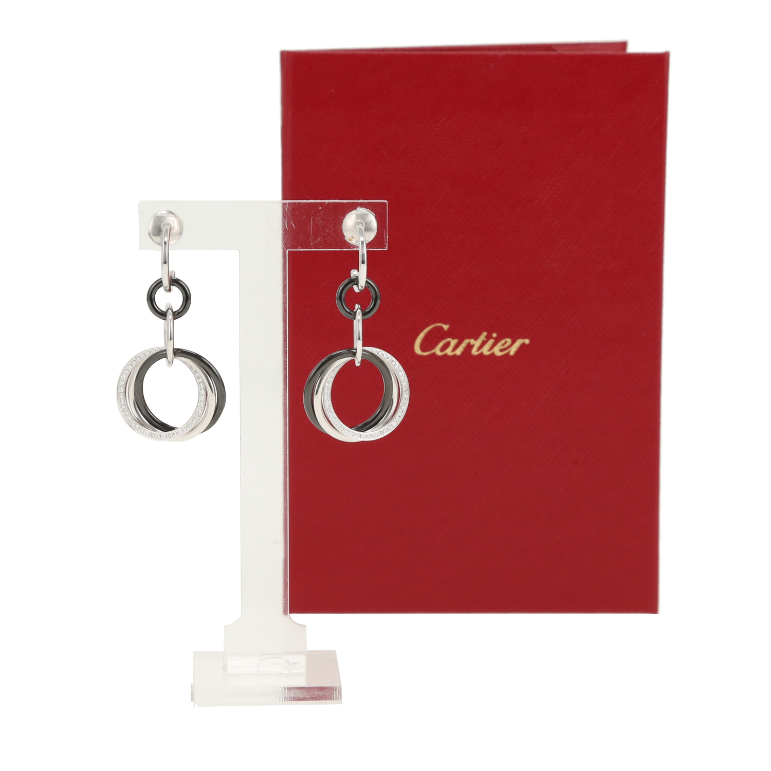 Cartier Trinity earrings in white gold, diamonds and ceramic - Detail D2