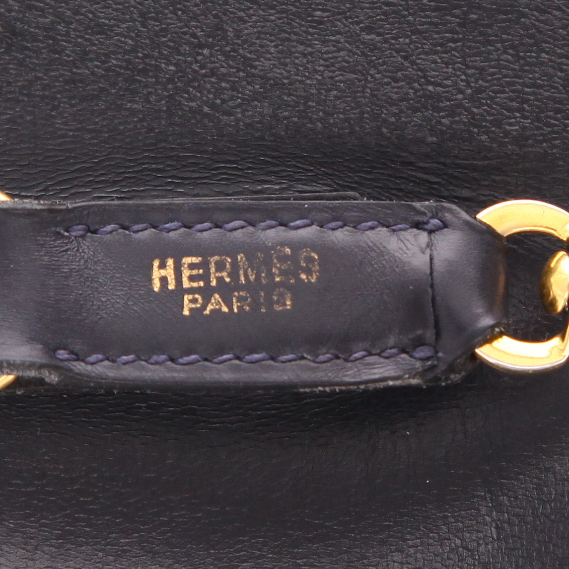 Borsa da spalla o a mano Hermès  Trim in pelle box blu marino - Detail D2