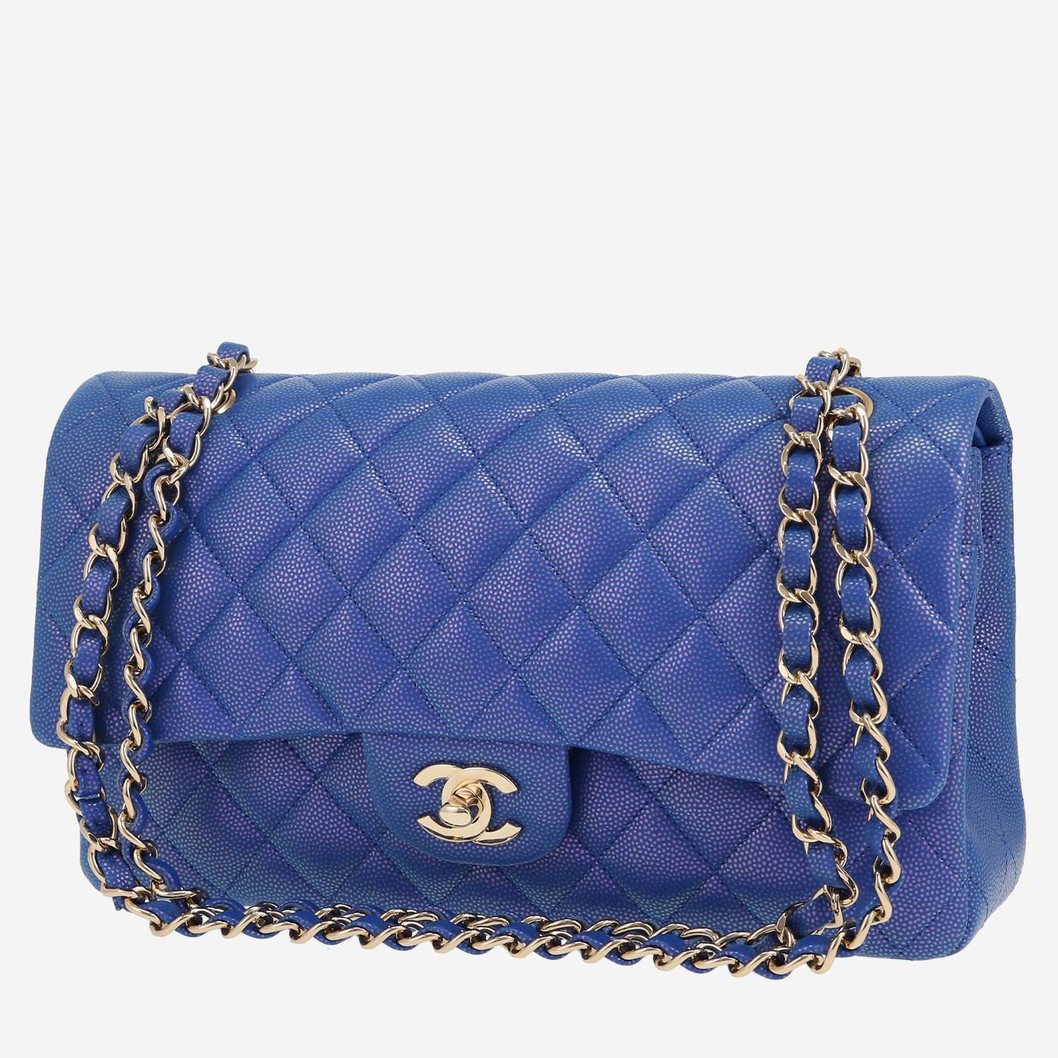 Chanel  Timeless Classic handbag  in blue quilted iridescent leather