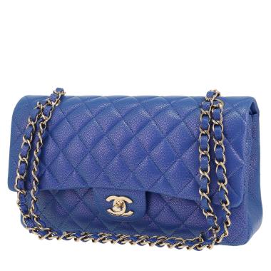 Chanel  Timeless Classic handbag  in blue quilted iridescent leather