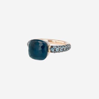 Pomellato Nudo Classic ring in pink gold, Blue London topaz, turquoise and sapphires