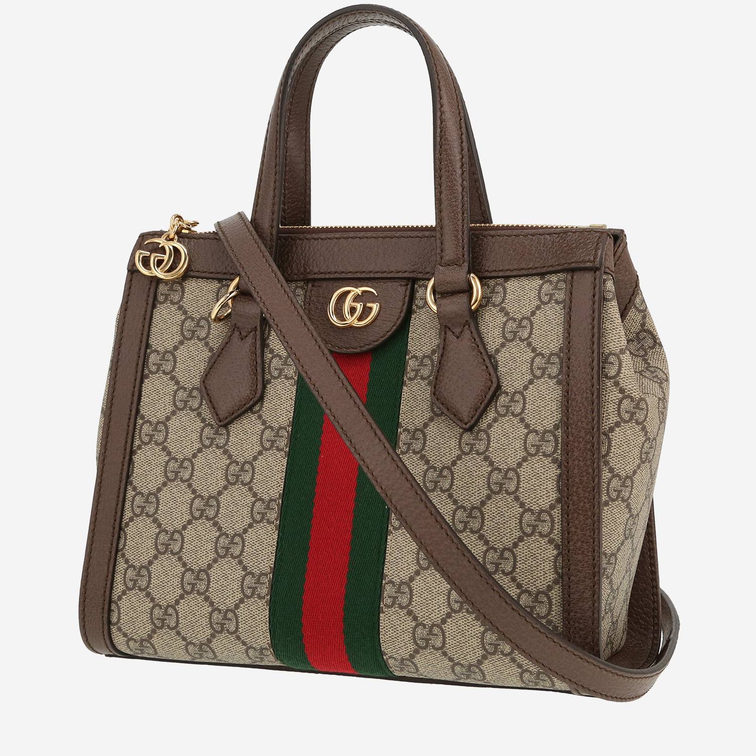 Bolso de mano Gucci  Ophidia modelo pequeño  en tejido "sûpreme GG" beige y cuero marrón