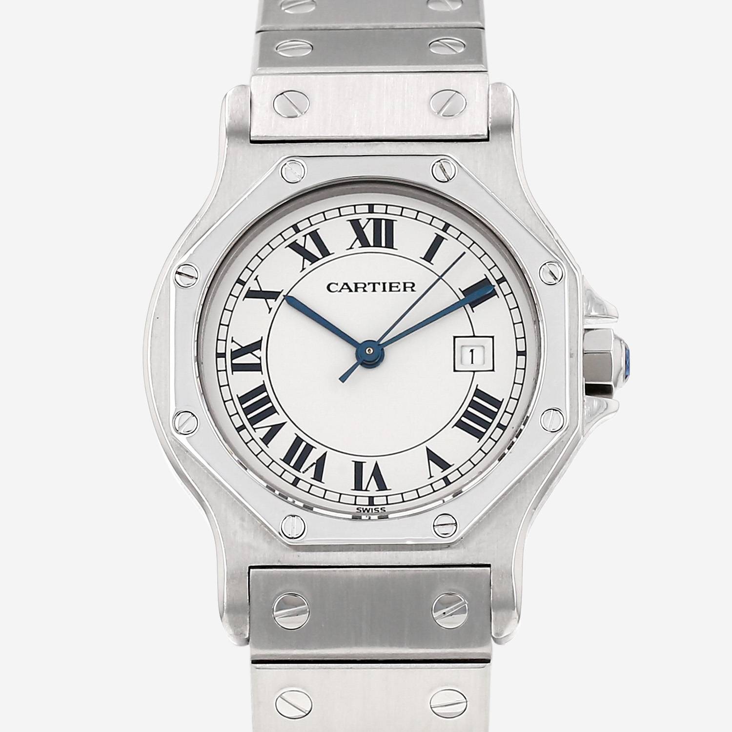 Montre Cartier Santos Octogonale en acier Ref: Cartier - 2965  Vers 1990