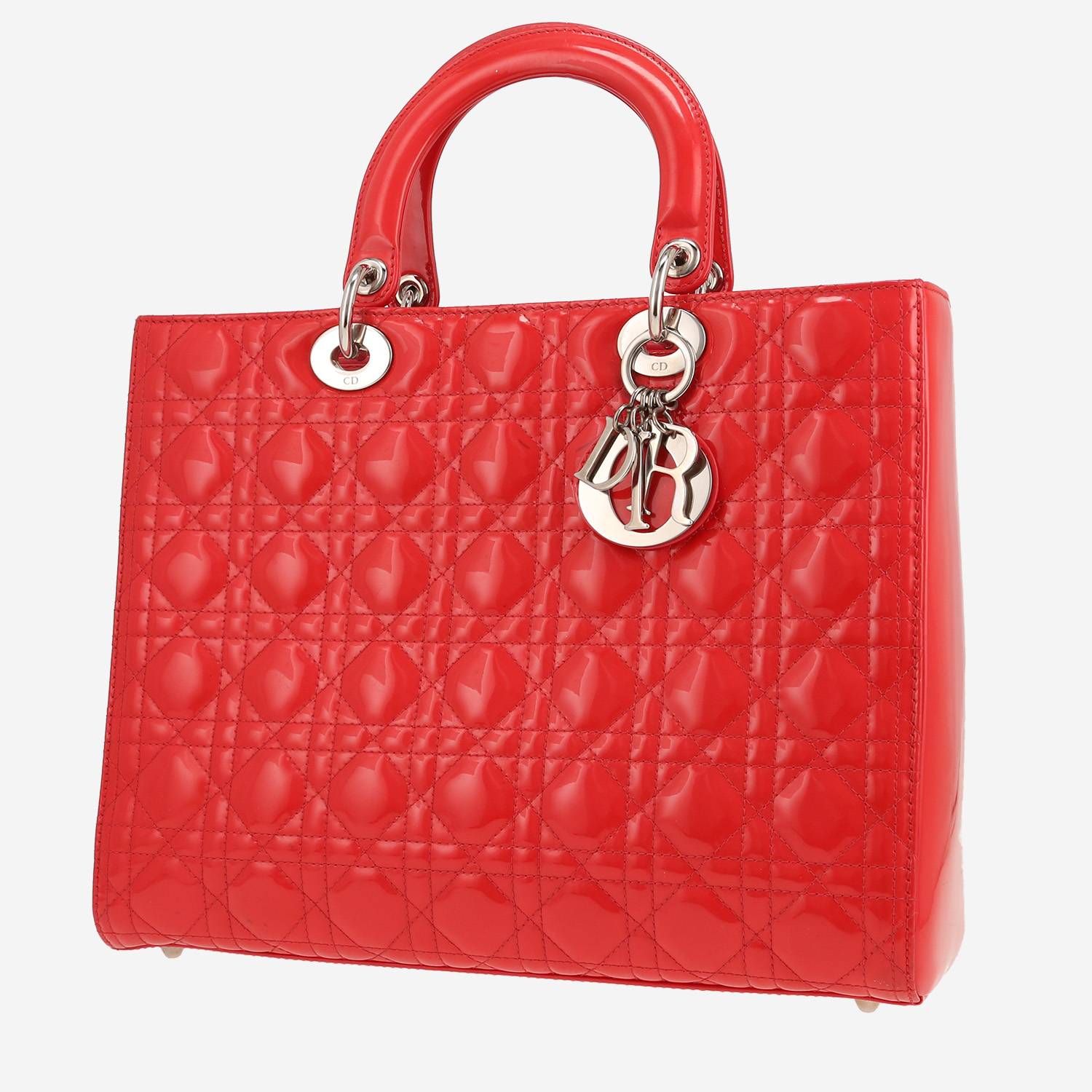 Bolso de mano Dior  Lady Dior en charol rojo