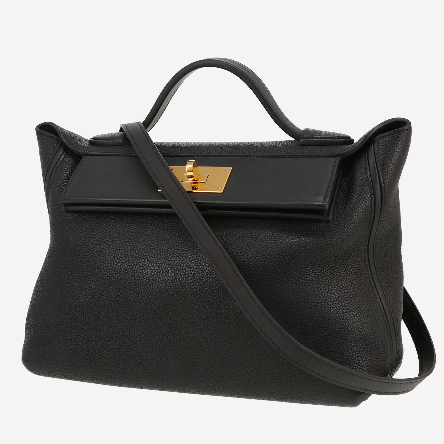 Bolso de mano Hermès  24/24 en cuero togo negro y cuero swift negro