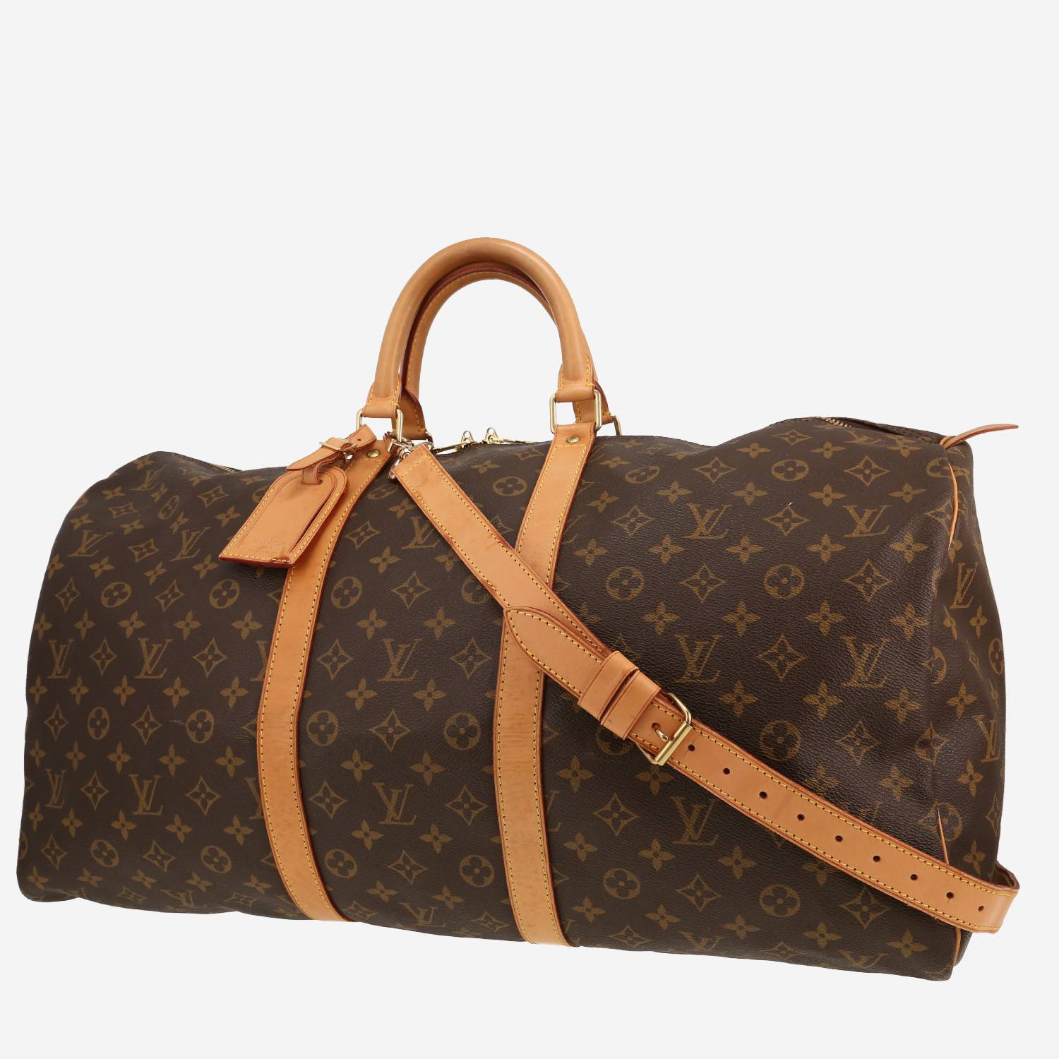 Sac de voyage Louis Vuitton  Keepall 55 en toile monogram marron et cuir naturel