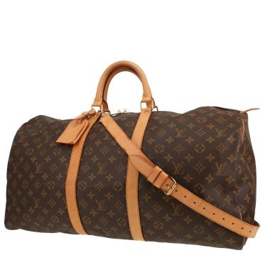 Borsa da viaggio Louis Vuitton  Keepall 55 in tela monogram marrone e pelle naturale