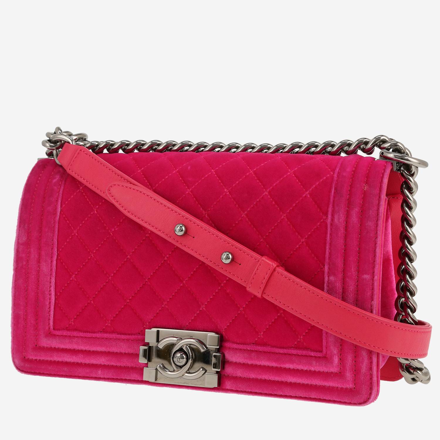 Sac bandoulière Chanel  Boy en velours rose et cuir rose