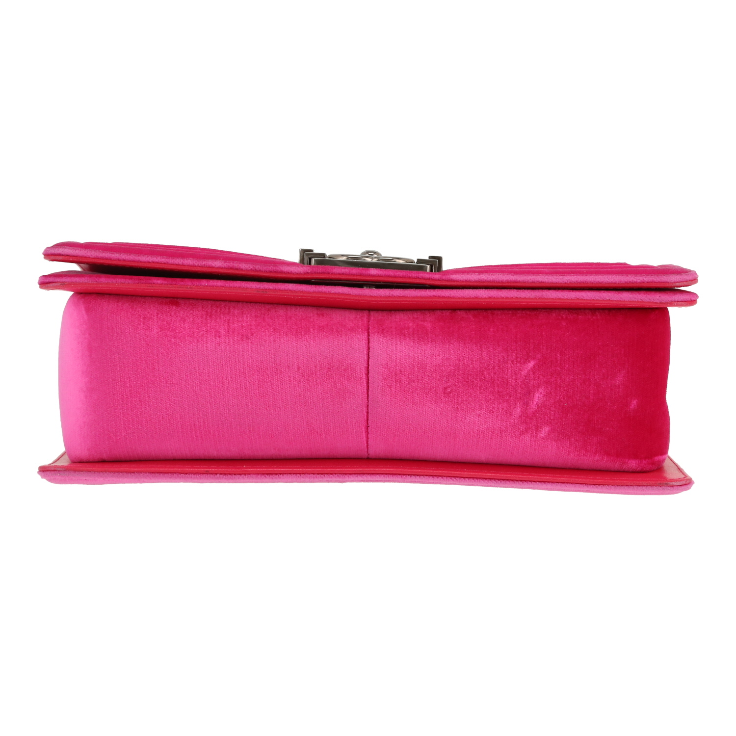 Chanel  Boy shoulder bag  in pink velvet  and pink leather - Detail D1