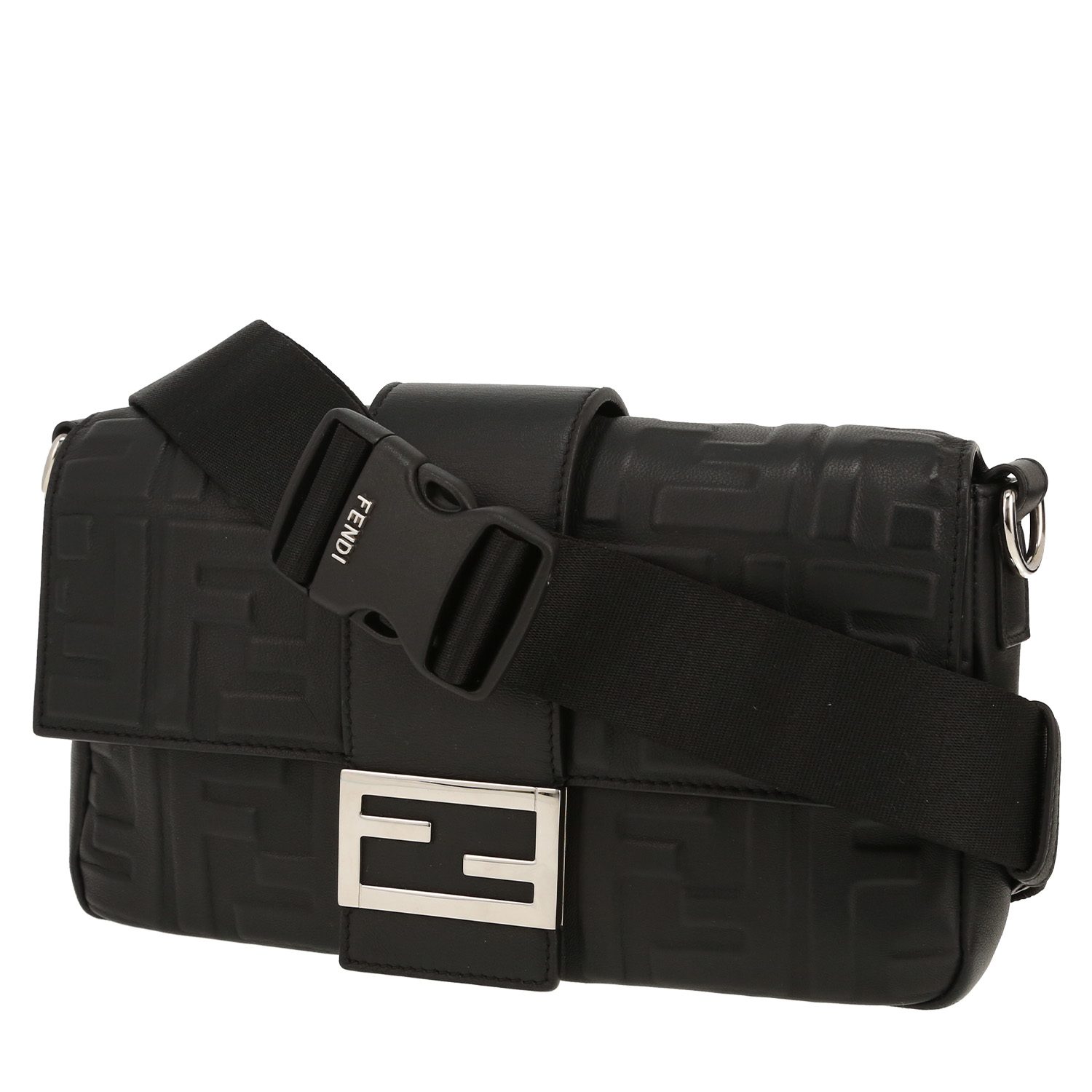 Fendi  Baguette handbag  in black monogram leather - Detail D4