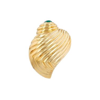 Boucheron 1980's brooch in yellow gold and chrysoprase