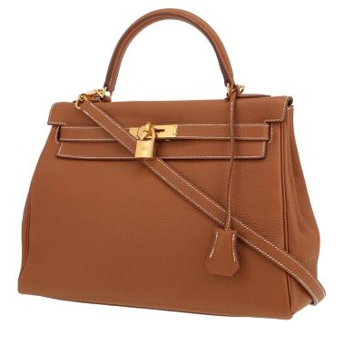 Bolso de mano Hermès  Kelly 32 cm en cuero togo color oro