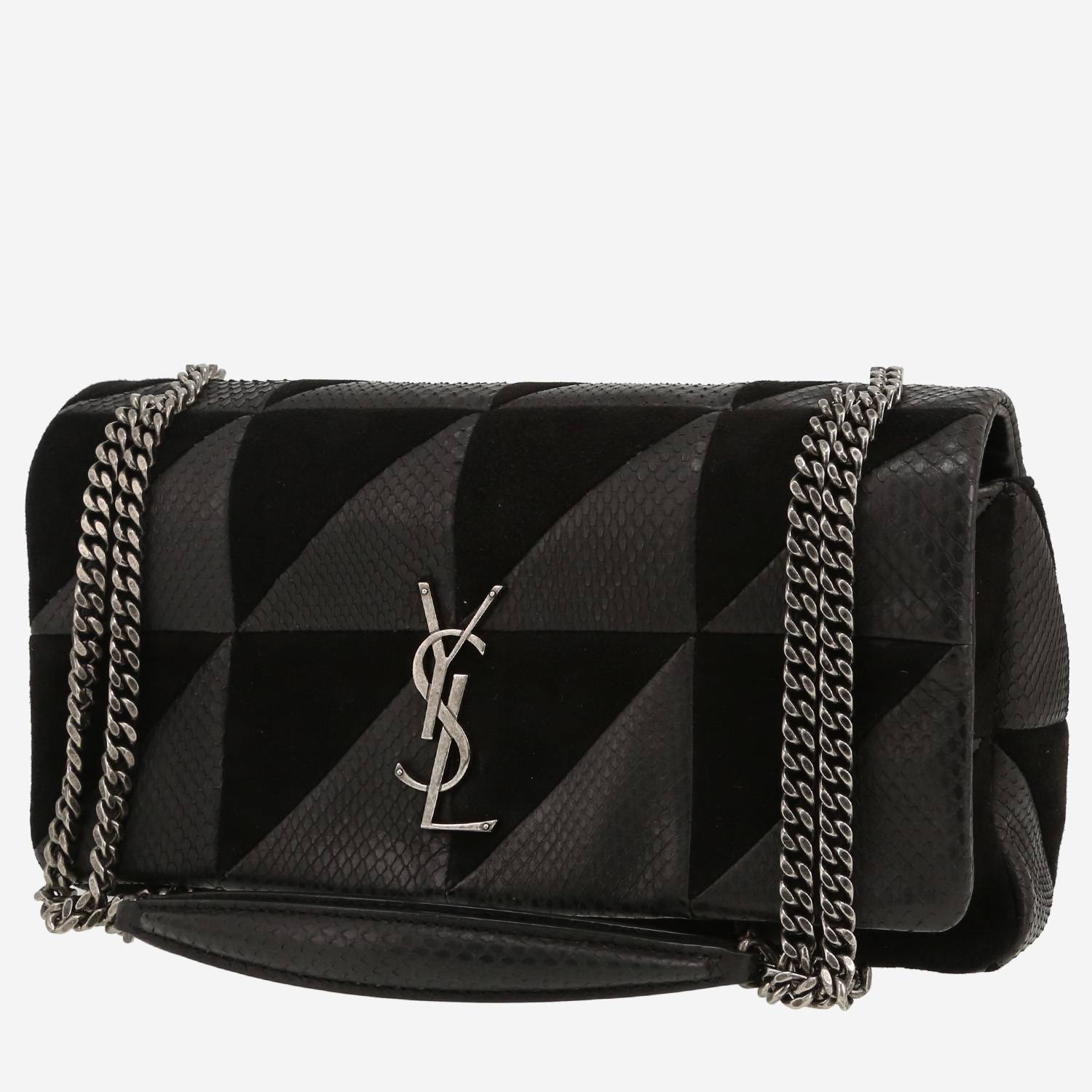 Bolso de mano Saint Laurent  Jamie en Veau velours negro y piel de pitón negra