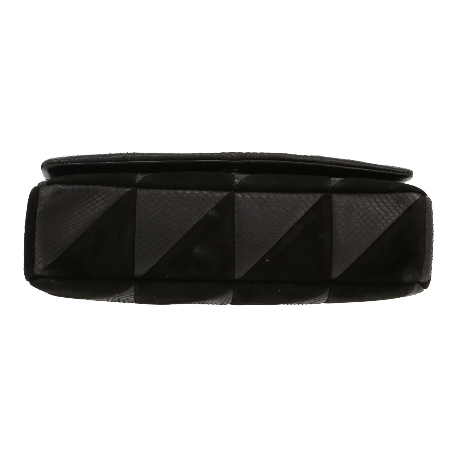 Bolso de mano Saint Laurent  Jamie en Veau velours negro y piel de pitón negra - Detail D1