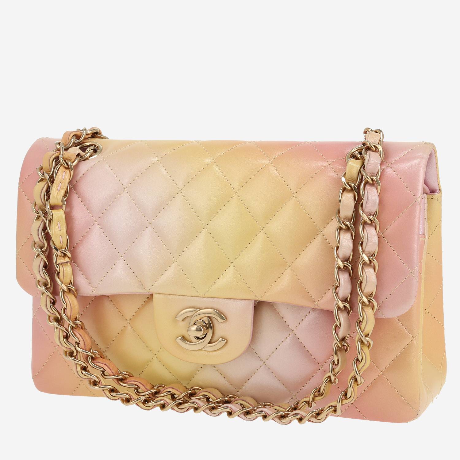 Chanel  Timeless Petit shoulder bag  in pink and yellow quilted leather