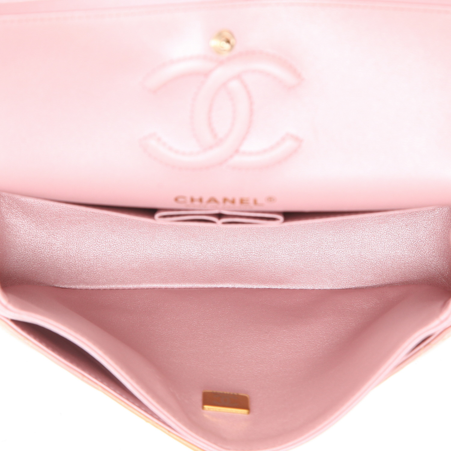 Chanel  Timeless Petit shoulder bag  in pink and yellow quilted leather - Detail D3