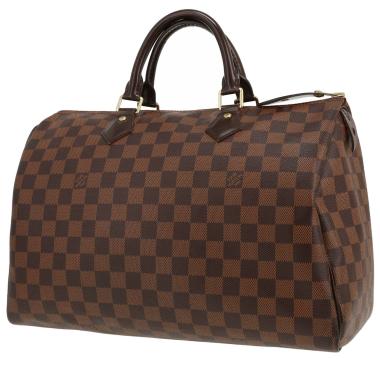 Bolso de mano Louis Vuitton  Speedy 35 en lona a cuadros ébano y cuero marrón