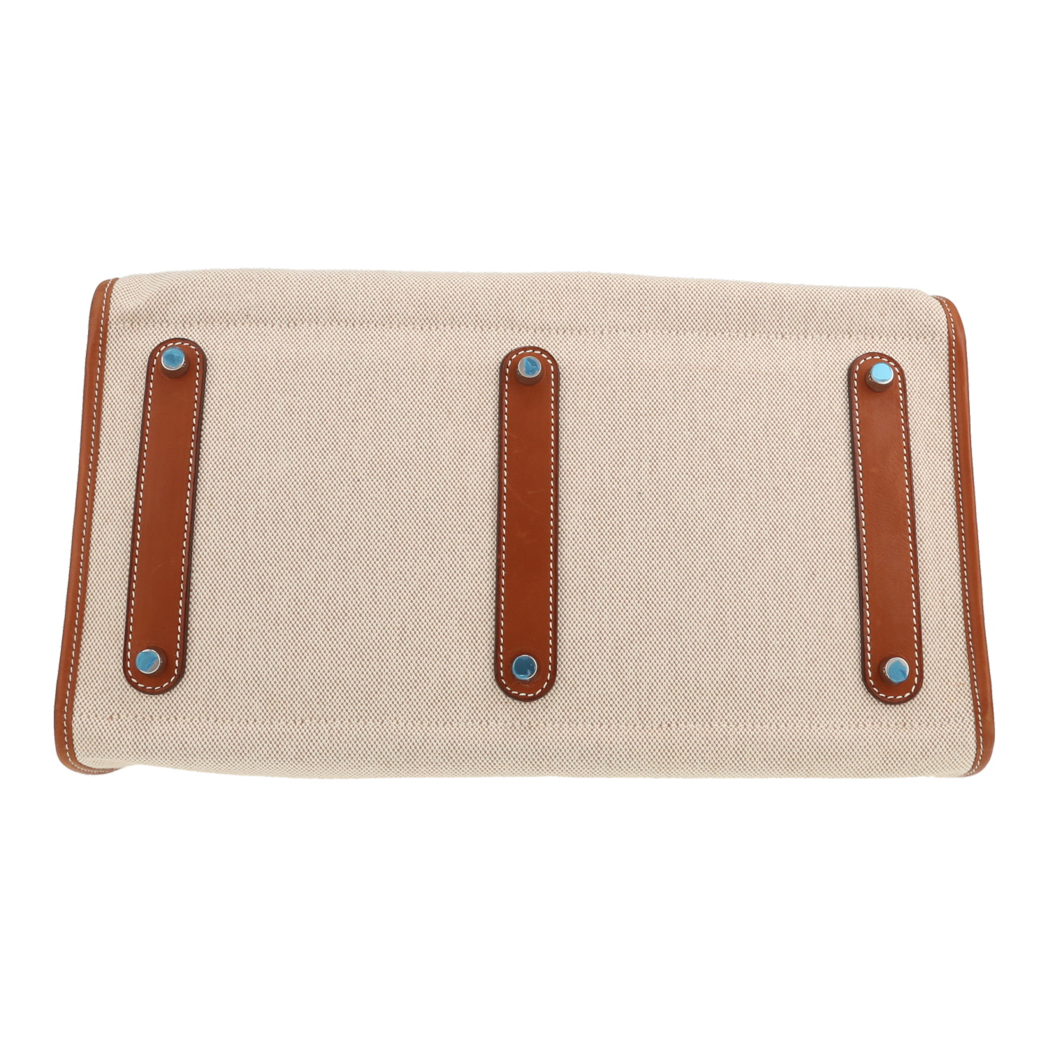 Borsa Hermès   in pelle Barenia terra di Siena bruciata e tela beige - Detail D1