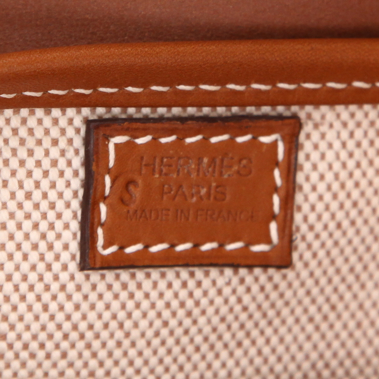Borsa Hermès   in pelle Barenia terra di Siena bruciata e tela beige - Detail D2