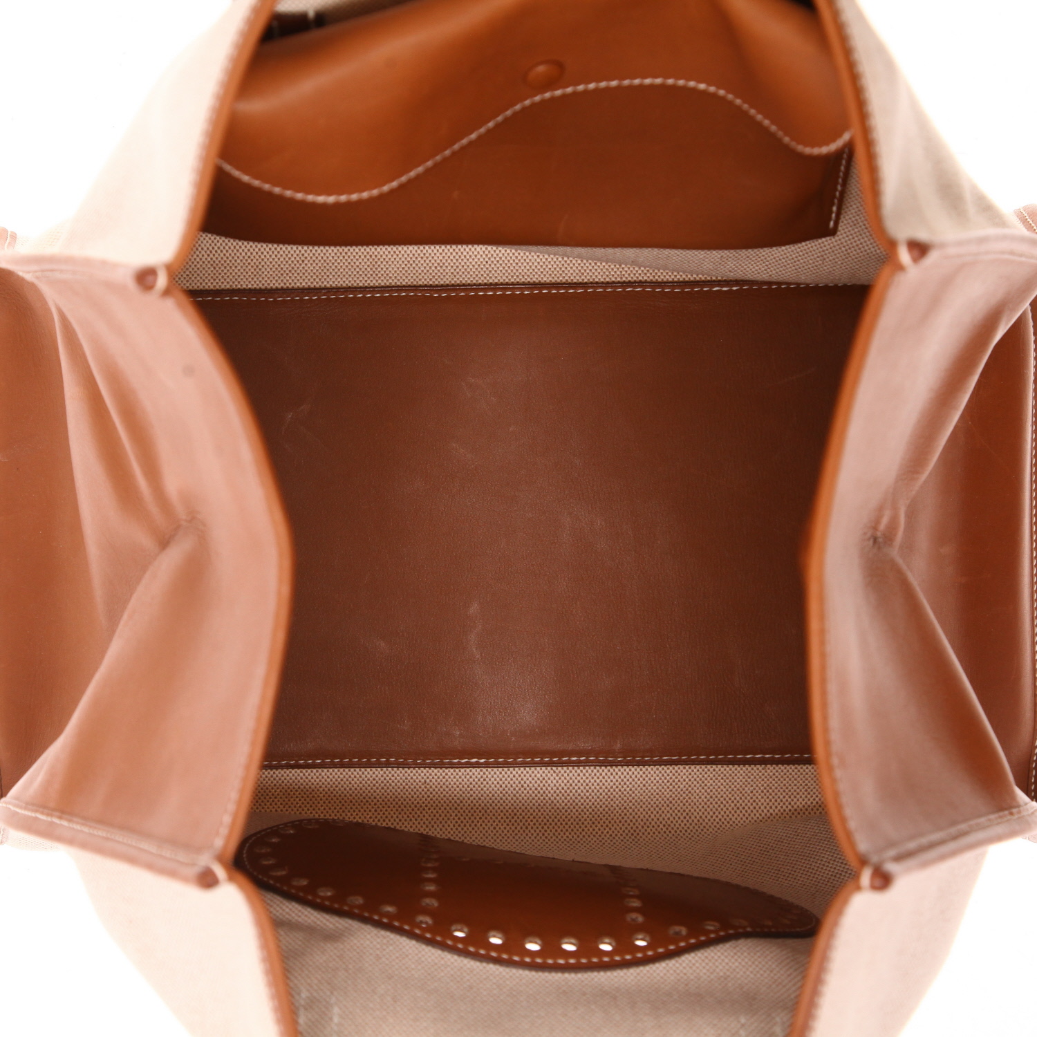 Borsa Hermès   in pelle Barenia terra di Siena bruciata e tela beige - Detail D3