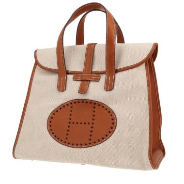 Sac à main Hermès   en cuir Barénia fauve et toile beige